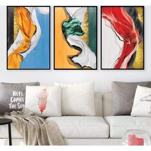 3 Panel Water Color Oil Painting Prints on Canvas Colorful Abstract Nordic Poster Wall Art Living Room Home Decor