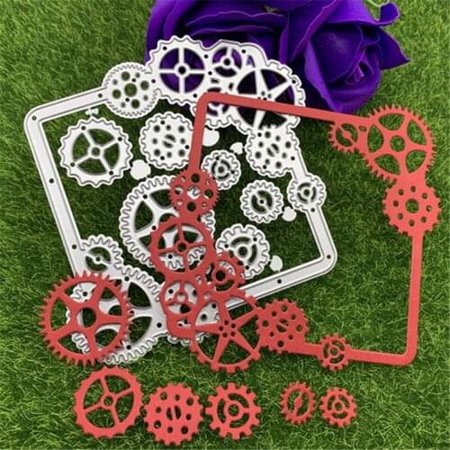 6 gear shape square photo frame combination hand embossed DIY album scrapbook greeting card decoration metal cutting mold