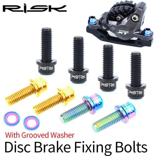 4pcs M6x18mm Titanium Alloy Mountain Bike Disc Brake Fixing Bolts Screws with Grooved Washer for MTB Bicycle SLX XT Clamp