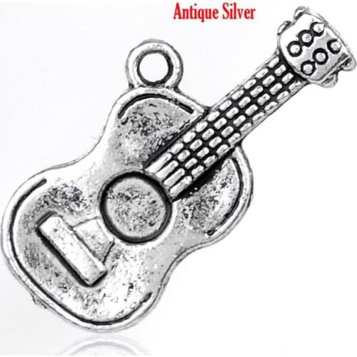 DoreenBeads Pendants Guitar Charm Silver Color 25x12mm,30PCs