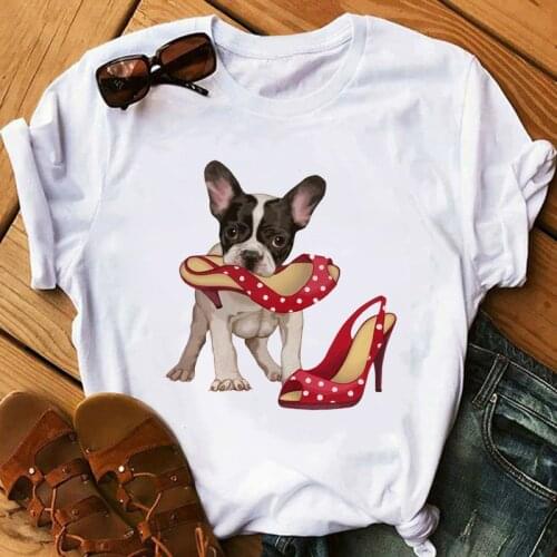 T Shirt Summer Short Sleeve T-shirts O-Neck Tops Funny Cute Pug Dog Cartoon Printed Girl Gift French Bulldog Tshirt Women