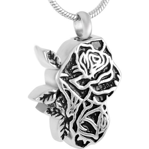 IJD9336 High Quality Big Rose Flower Stanless Steel Cremation Jewelry Women Keepsake Memorial Urn Pendant Necklace For Ashes