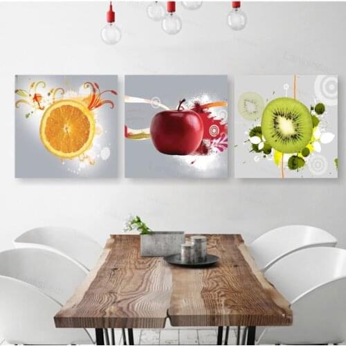 Canvas Painting 3 Panel Restaurant Fruits Orange Grape Green Apple Wall Art Modern Modular Pictures On for Kitchen Decor Poster