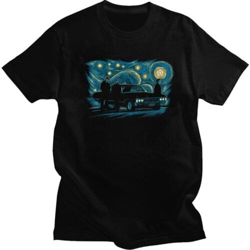 Classic Starry Night Supernatural T Shirts Short Sleeve Winchester Bros T-shirts Printed Tee Tops Soft Cotton Slim Fit Tshirts