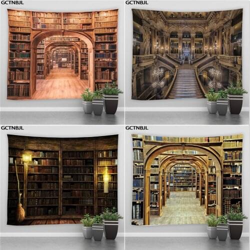 Library Bookshelf Bookstore Wall Hanging Tapestry Leisure Bedroom Blanket Decor Style Psychedelic Abstract Carpet Tapestries