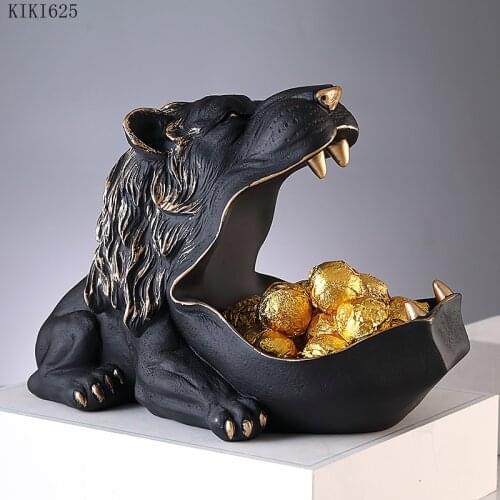 European-style Resin Lion Storage Box Resin Animal Sculpture Abstract Big Mouth Animal Debris Candy Storage Tray Home Decoration