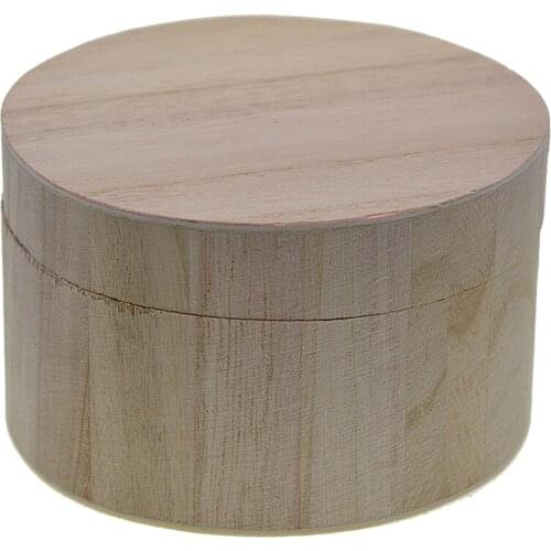 Round Unpainted Wooden Jewelry Box Plain Unfinished Wood Trinket Box Case