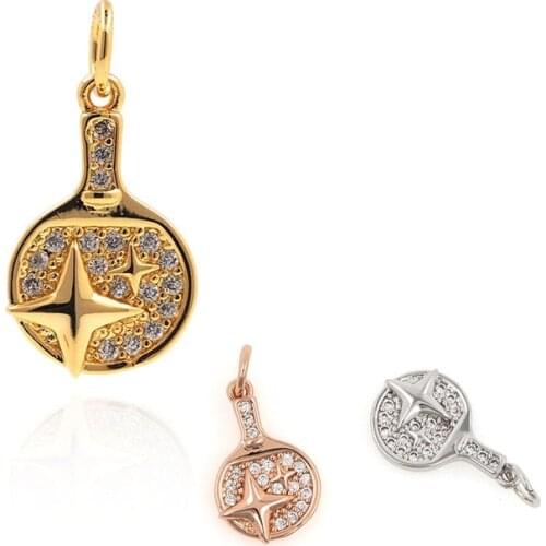 CZ four-pointed star pendant, star necklace, fashion bracelet, classic star jewelry, table tennis racket jewelry 19.4x9.8x2.3mm