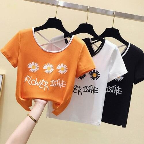 Summer Hyuna Style Short Top 2021 New Short-sleeved Small Daisy T-shirt Womens Niche Design Sense Graphic T Shirts