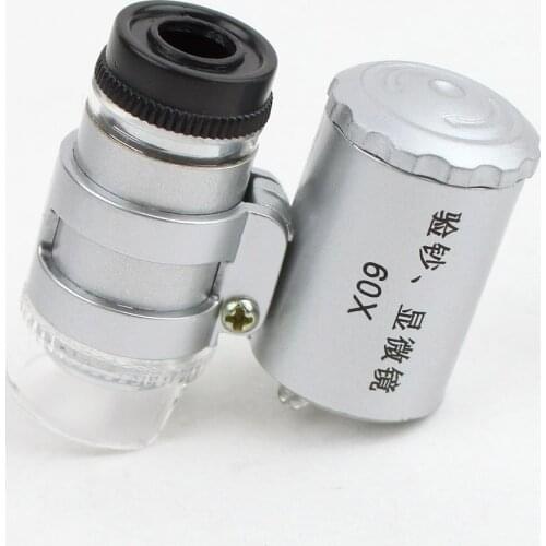 Magnifier, 60 magnifier, pocket microscope, with LED lights and ultraviolet banknote checking function