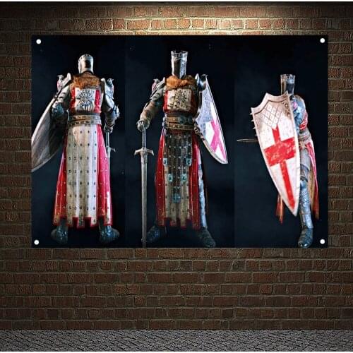 Masonic Flag Knight Templar Order Posters Vintage Print Painting Medieval Warrior Armor Banner Polyester Hanging Cloth Sticker 4