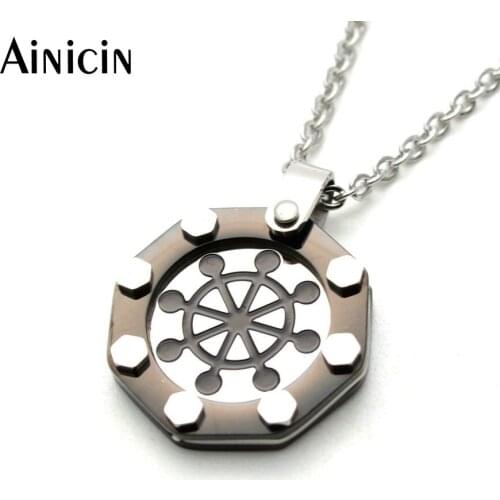 Fashion Mens Jewelry 316L Stainless Steel Black Enamel Steering Wheel Shape Pendant Necklace 20'' Chain Necklace Birthday Gift