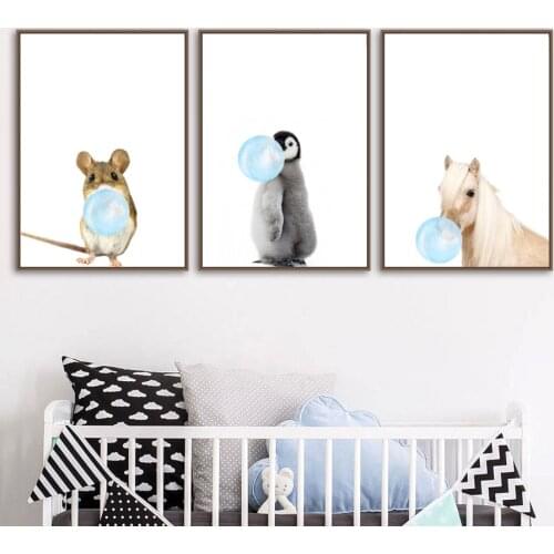 Cartoon Horse Cat Penguin Duck Mouse Balloon Wall Art Canvas Painting Nordic Posters And Prints Wall Pictures Kids Room Decor