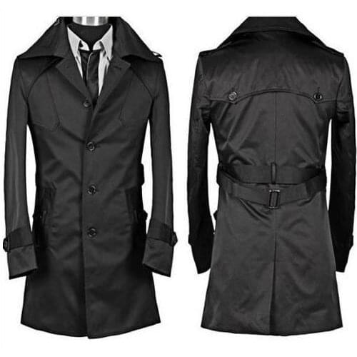 Teenage single breasted slim sexy trench coat men overcoat long sleeve mens clothing business outerwear casaco masculino black