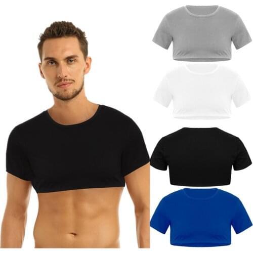 Freebily Crop Top Men Clubwear Stage Costume Tank Tops Shirt Bodybuilding Casual Clothing Male Fitness Vest Sissy Gay Nightwear