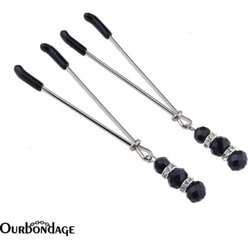 Ourbondage Stainless Steel 2 Color 3 Black Beads Shape Nipple Clamps Clips Adult Sex Toys For Women Lesbian Couples