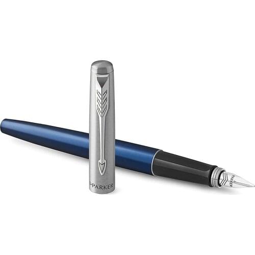 Parker Jotter Blue Chrome Designed Fountain Pen, Medium Tip, Ink Pen Metal Nib Width M Tip, Writing pens Office Pen