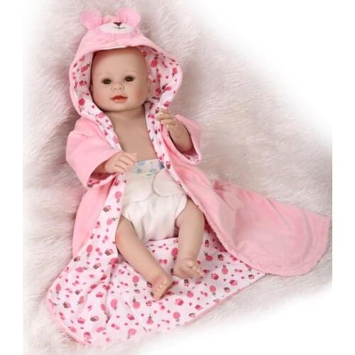 NPK 20" full silicone reborn baby dolls girl child birthday present xmas gift baby bebe doll bonecas with pink bathrobe