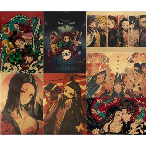 Demon Slayer: Kimetsu no Yaiba Tanjirou Nezuko Anime Poster Kraft Paper Vintage Posters Home Room Art Wall Stickers
