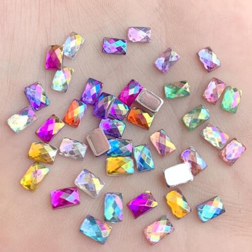 4*6mm Crystal Rectangle Rhinestones Acrylic 100Pcs Glue On Flatback Stones Strass For DIY Crafts Jewelry Making -HB24