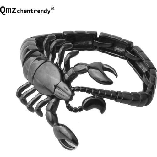 Qmzchentrendy Punk Gothic Scorpion Chain Bracelet Bangle Gold Black Silver Plated Stainless Titanium Steel Men Animal Jewelry