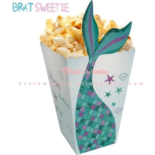 Mermaid Party Under the Sea Mermaid Tail Goodie Popcorn Box Baby Shower Kids Birthday Party Supplies Favors Gifts Treat Box