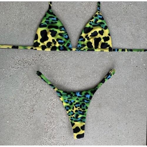 Sexy Leopard Print Bikini 2021 Women High Cut Push Up Bra Tie Dye Swimsuit Female Bandage Bathing Suit Thong Swimwear Biquini