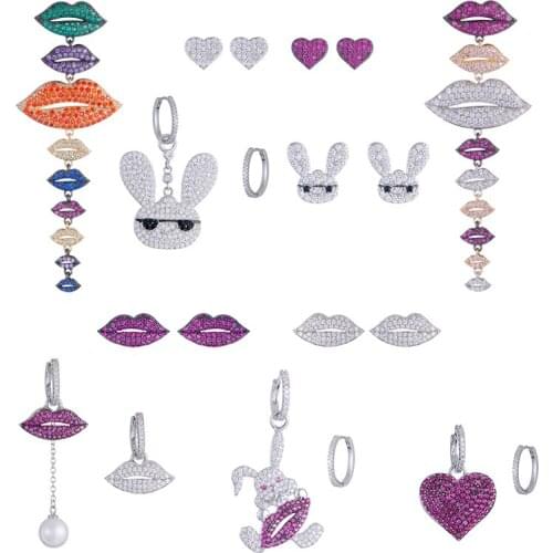 Top Quality Fashion S925 Sterling Silver Post Micro Pave AAA+ Cubic Zirconia Red Lip Stud Earrings For Women INS Jewelry