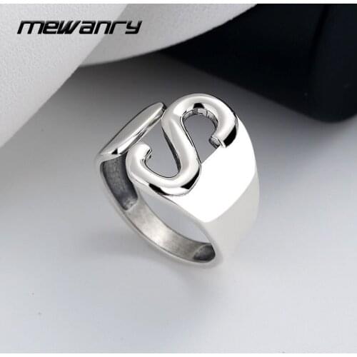 MEWANRY 925 Sterling Silver Wide Rings Summer New Trendy Elegant Vintage Simple Capital Letter S Design Girls Party Jewelry Gift