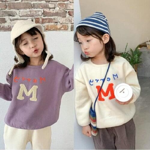 Girls' Sweater Letters Korean Style Fleece Thickening Top Coat Autumn and Winter Clothing New Childrens Wear