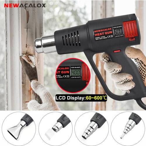 NEWACALOX 110V/220V 1500W LCD Display Hot Air Gun Variable Temperature Heat Gun 4PC Nozzles for Removing Paint Shrinking PVC