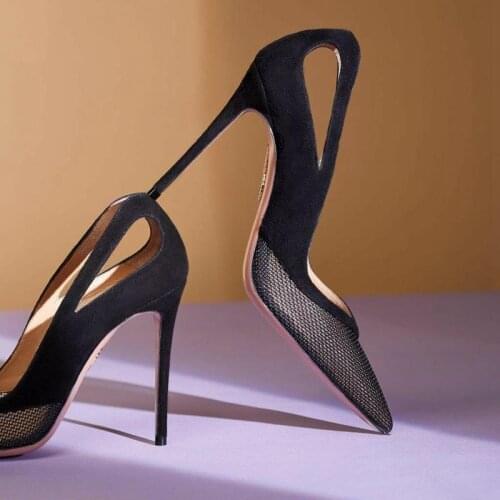 Spring and summer hollow mesh fine high-heeled banquet dress womens single shoes large size pointed shallow mouth work sandals