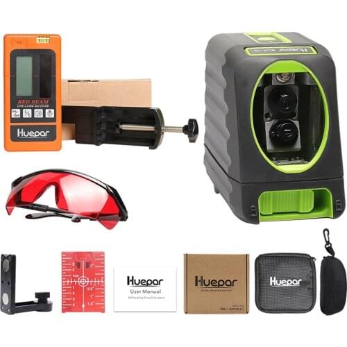 Huepar Self-leveling Red Beam Cross Line Laser Level+LR635 Red Beam Digital Laser Receiver+Red Laser Enhancement Glasses