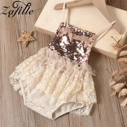 ZAFILLE Solid Baby Girl Onesie Lace Girl Bodysuit For Newborns Clothes Summer Sequins Ribbed Baby Romper Party Baby Photo Shoot