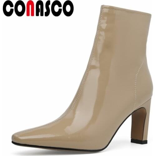 CONASCO Sexy Women Ankle Boots Autumn Winter Warm Cow Leather Night Club Wedding Prom Elagant Boots High Quality Shoes Woman