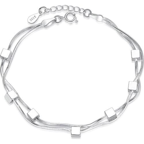 100% 925 sterling silver fashion geometric design bracelets for women jewelry birthday gift wholeslae drop shipping Anti allergy
