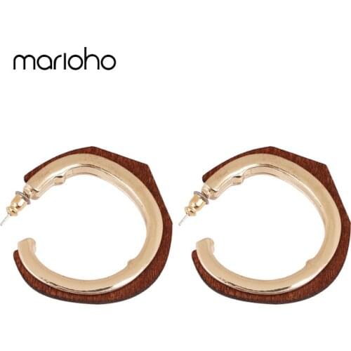 European Fashion Wood C-Shaped Hoop Earrings For Women Metal Hollow Geometric Earrings Simple Jewelry Party Accessories