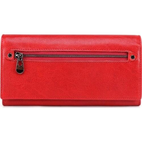 Genuine leather women long zipper purse vintage solid card holder
