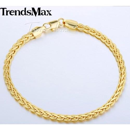 Womens Mens Bracelet Gold Wheat Link Chain Bracelet For Woman Male Jewelry 2018 Fashion Gifts Dropshipping Wholesale 5mm KGB288