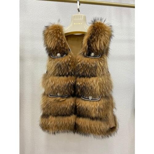 2021 New Arrival Women Real Fox Fur Waistcoat Women Fox Fur Vest Sleeveless Genuine Sheepskin Leather Real Fox Fur Gilet