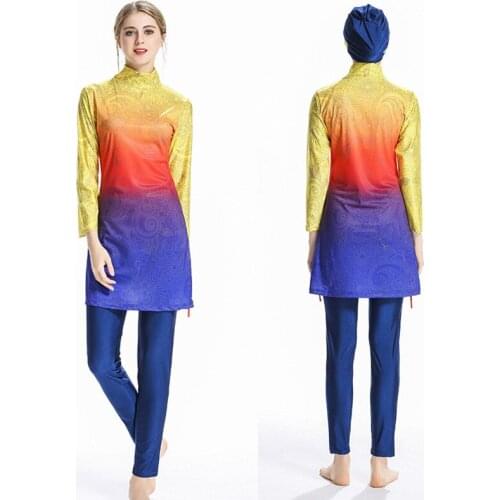 Woman Gold Islamic Burkinis Bathing Suit 3pcs Set Bathing Suit 4XL Muslim Swimwear