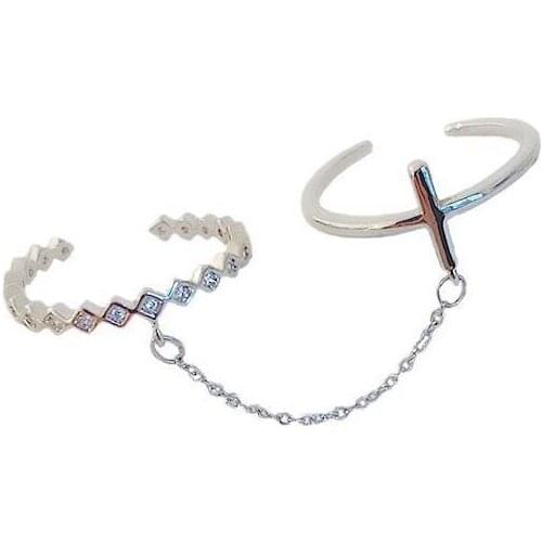 Cross Chain Ring For Women Girl 2021 Fashion Simple Boho Korean Elegant Emo Aesthetic Double Open Ring for Teens Girls Silver