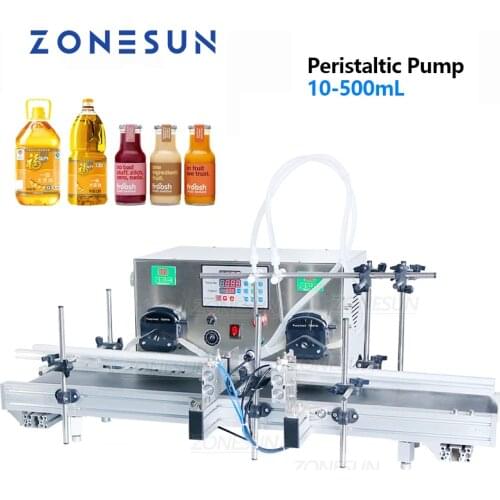 ZONESUN Tabletop Automatic Double Heads Edible Oil Medicament Liquid Bottle Peristaltic Pump Filling Machine