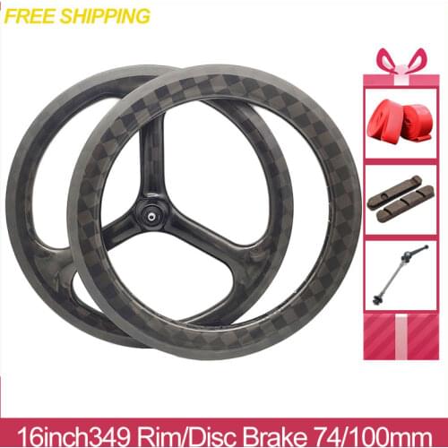 16inch 349 Fnhon Gust Folding Bike Parts Trispoke Carbon Rim 74mm Custom Holes V D Brake For Brompton