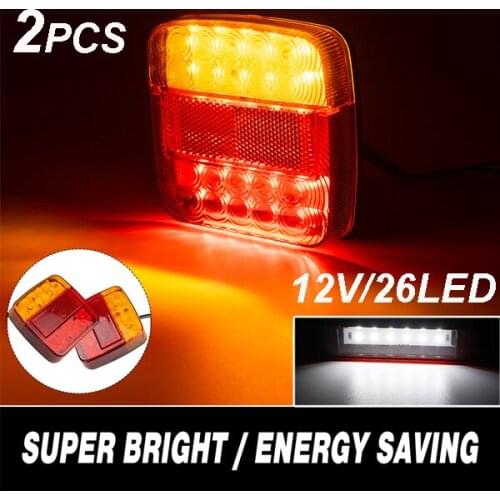 2Pcs Trailer Truck 26LED Taillight Brake Stop Turn Signal Indicator Light Lamp 12V