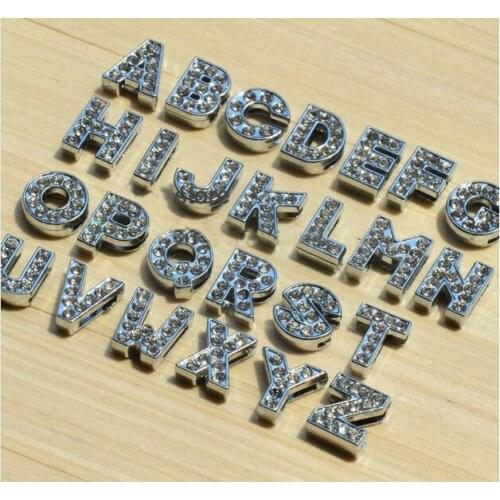 26pcs 8mm A-Z full rhinestone Slide letters DIY letters DIY Charm fit pet collar wristband keychains