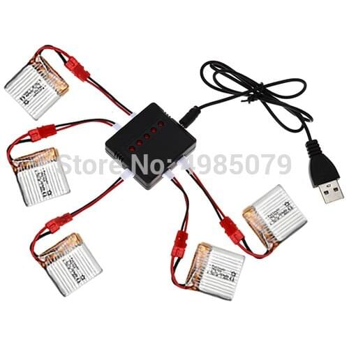 5PCS 3.7V 380mah lithium battery with 5in1 Charger for SYMA X21 X21W RC Drone Lipo Battery Charger Spare Part Accessory