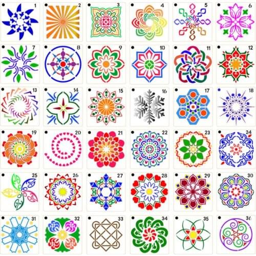 56 Pack Mandala Dot Painting Templates Stencils, Small Mandala Template Stencils for DIY Art Project Rock Painting