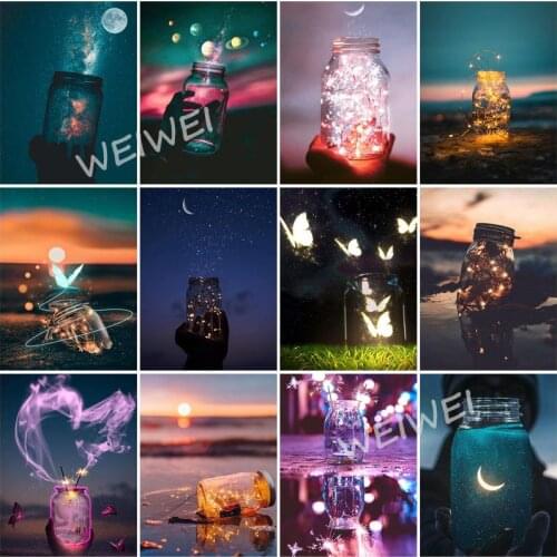 5D Diy Diamond Painting Wishing Bottle Butterfly Moonlight Star Sky Full Drill Diamond Mosaic Embroidery Needlework Crafts
