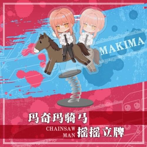 Anime Chainsaw ManPower Denji Makima Horse Riding Theme Acrylic Spring Shake Fighter Stand Model Plate Desktop Toy Cartoon Deco